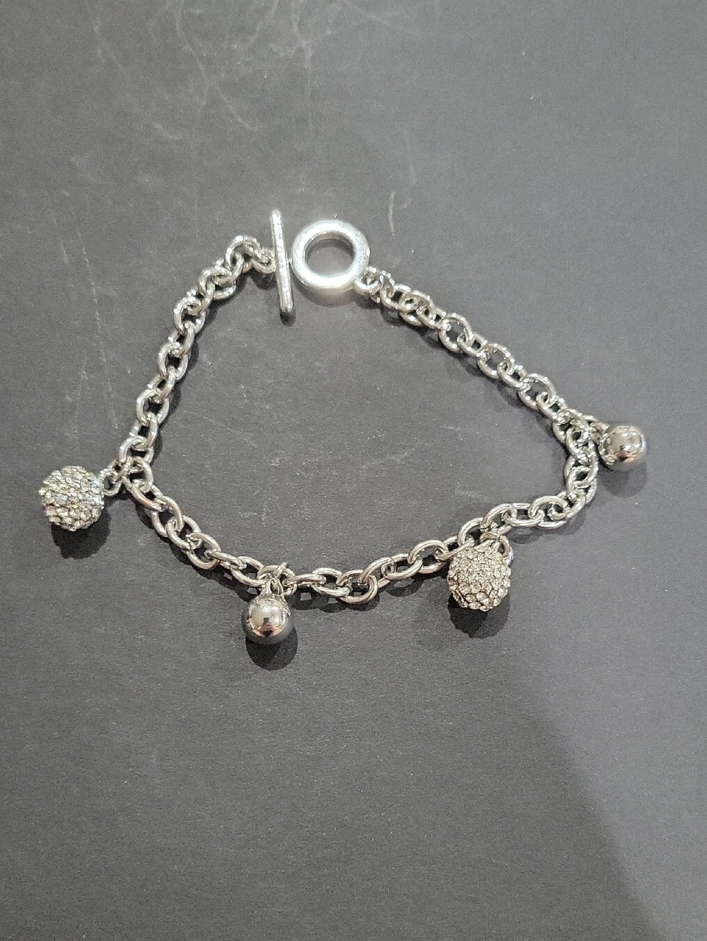Sterling Silver Charm Bracelet with Pavé Bead Accents